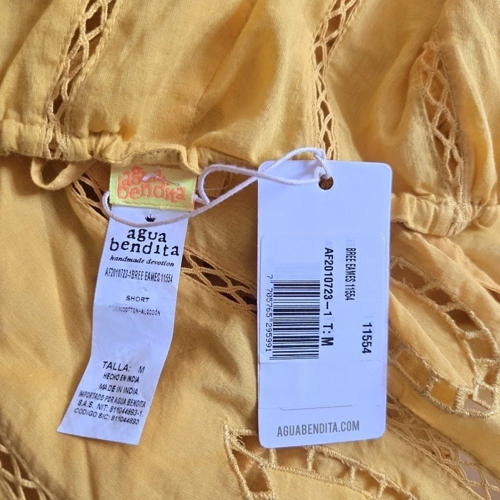 New Agua Bendita Bree Eames Embroidery Yellow Cover-Up Cut Shorts NWT
